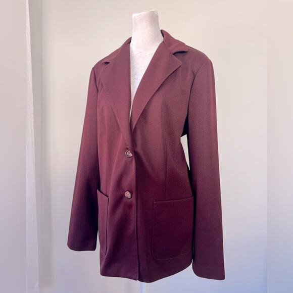 Vintage ‘80s Devon Burgundy Single Breasted Blazer - Picture 2 of 5